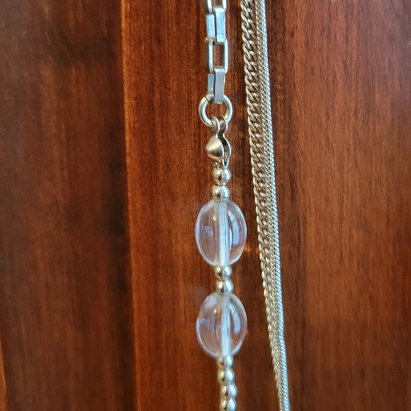 Silver Long Necklace Chain three layers with beads - Picture 3 of 10